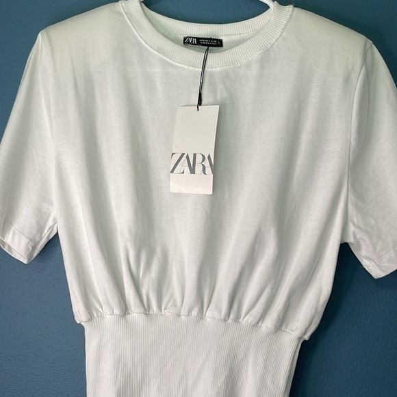Zara NWT Fitted Classic White Short Sleeve Top With Shoulder Pads Size Small - Picture 4 of 7
